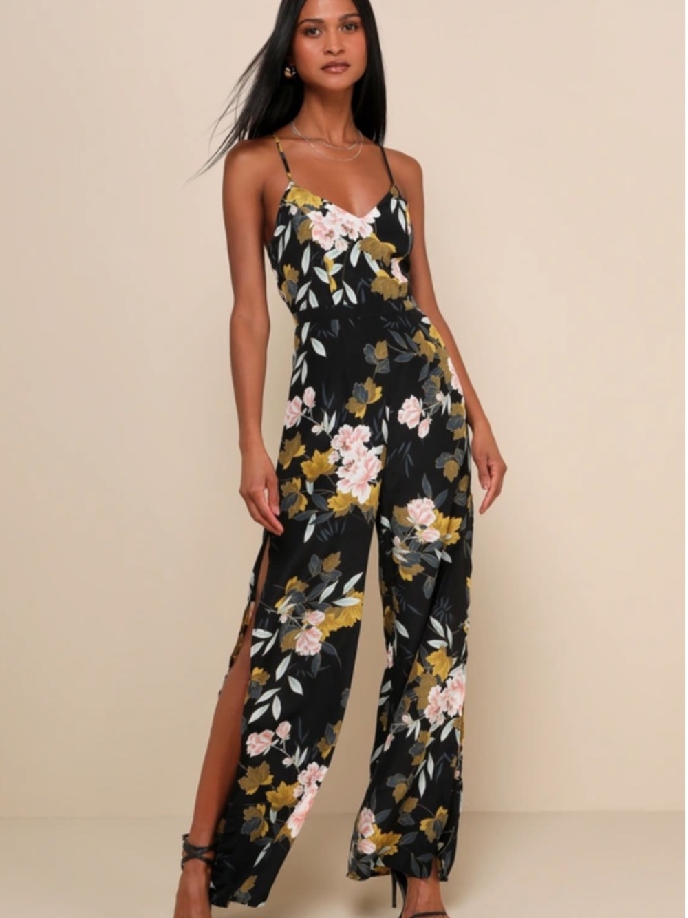 Beautiful Blooms Black Floral Print Wide-Leg Jumpsuit